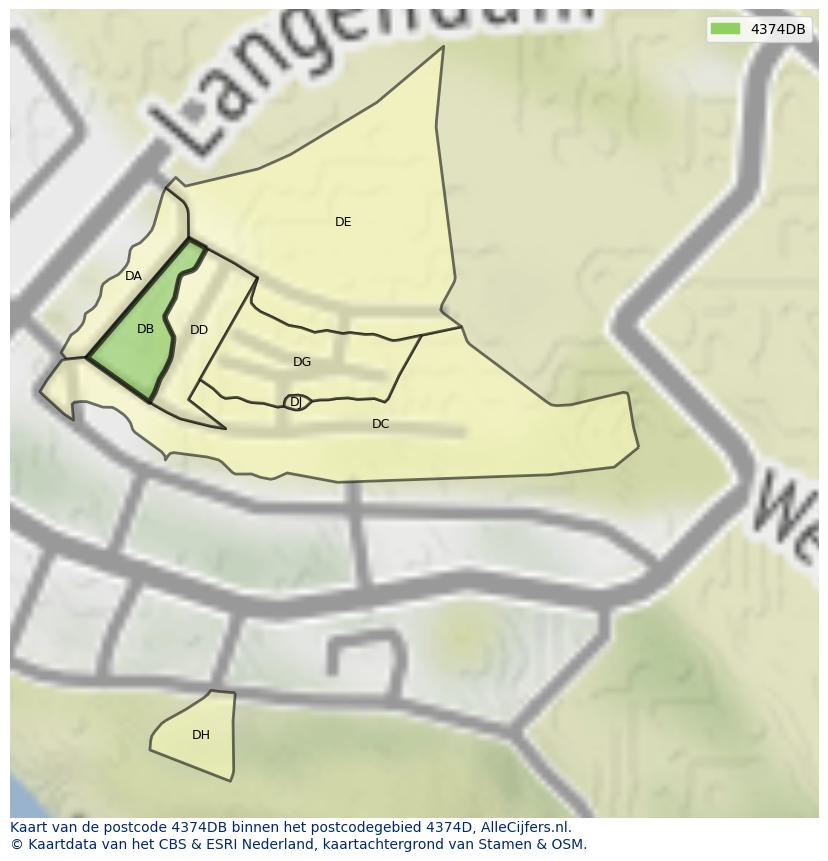 Afbeelding van het postcodegebied 4374 DB op de kaart.