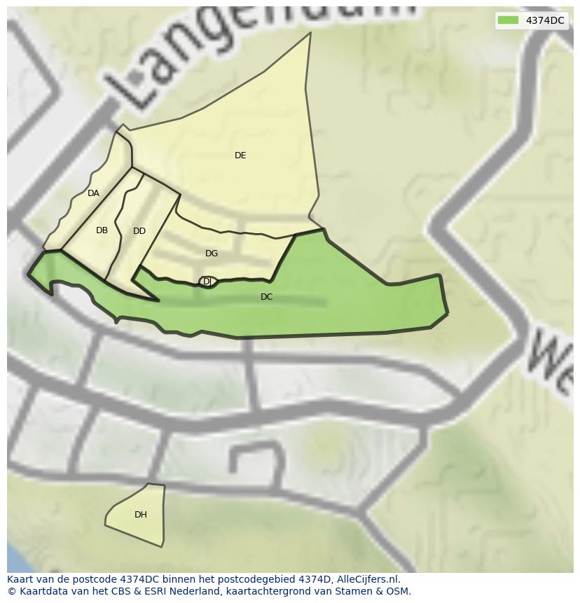 Afbeelding van het postcodegebied 4374 DC op de kaart.