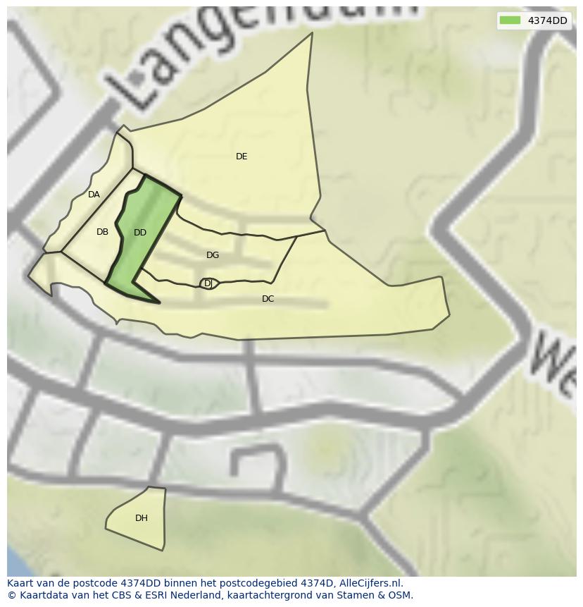 Afbeelding van het postcodegebied 4374 DD op de kaart.