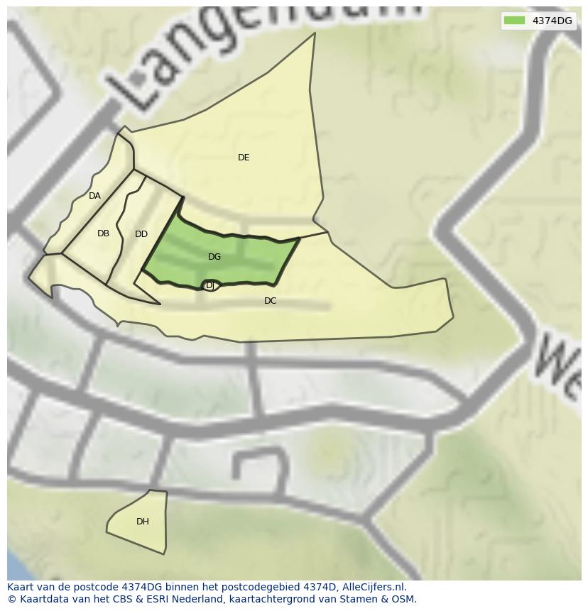 Afbeelding van het postcodegebied 4374 DG op de kaart.