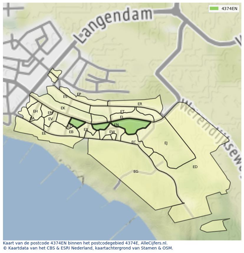 Afbeelding van het postcodegebied 4374 EN op de kaart.