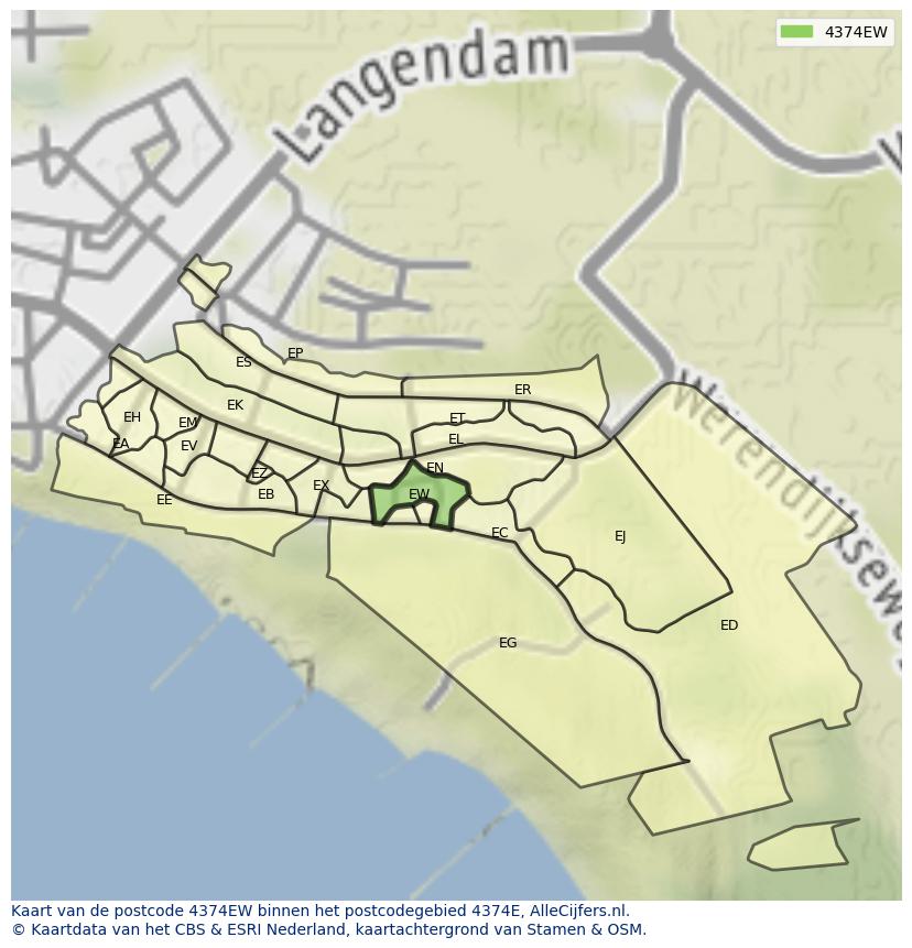 Afbeelding van het postcodegebied 4374 EW op de kaart.