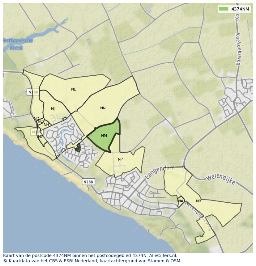 Afbeelding van het postcodegebied 4374 NM op de kaart.