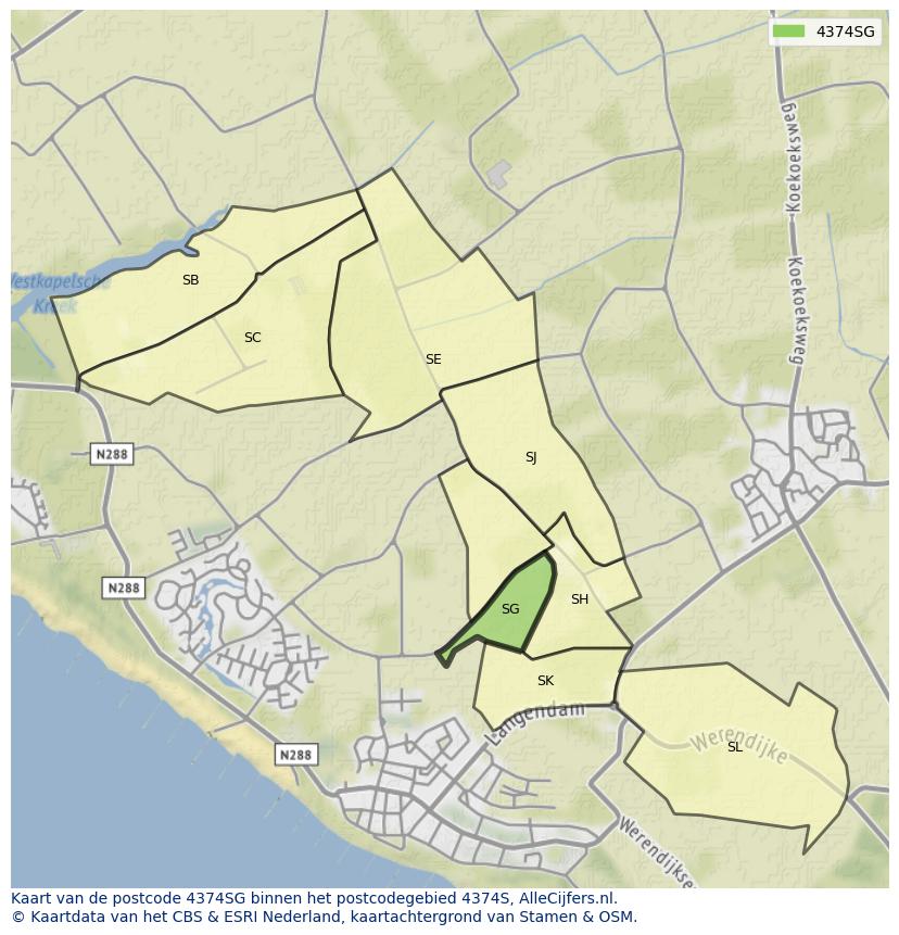 Afbeelding van het postcodegebied 4374 SG op de kaart.