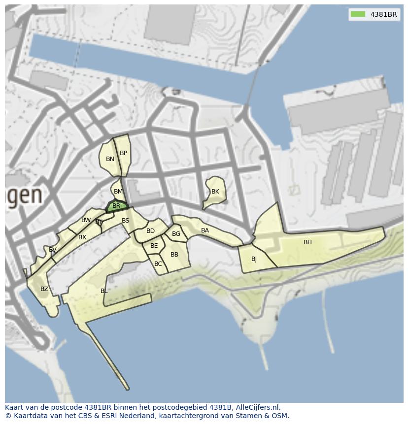 Afbeelding van het postcodegebied 4381 BR op de kaart.