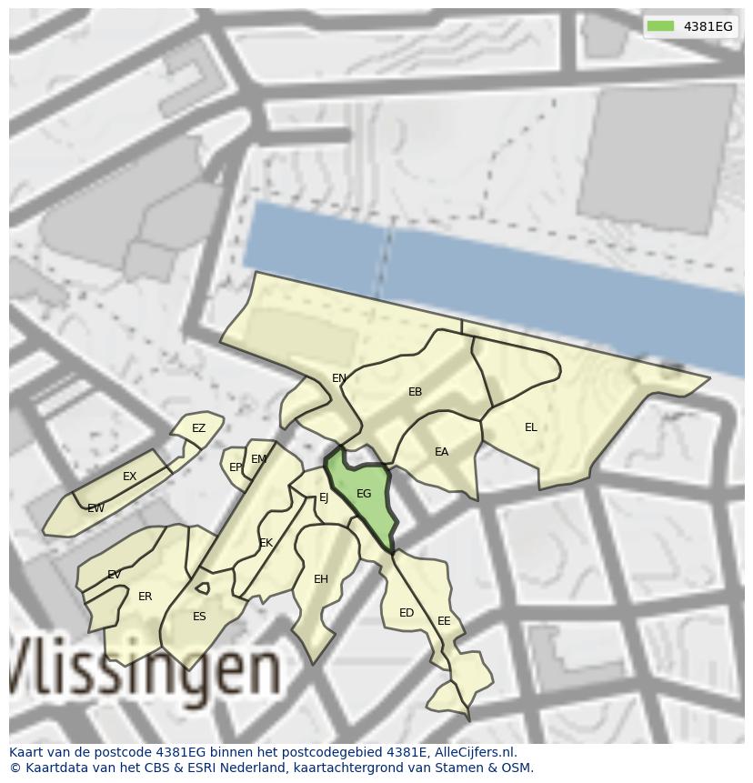 Afbeelding van het postcodegebied 4381 EG op de kaart.