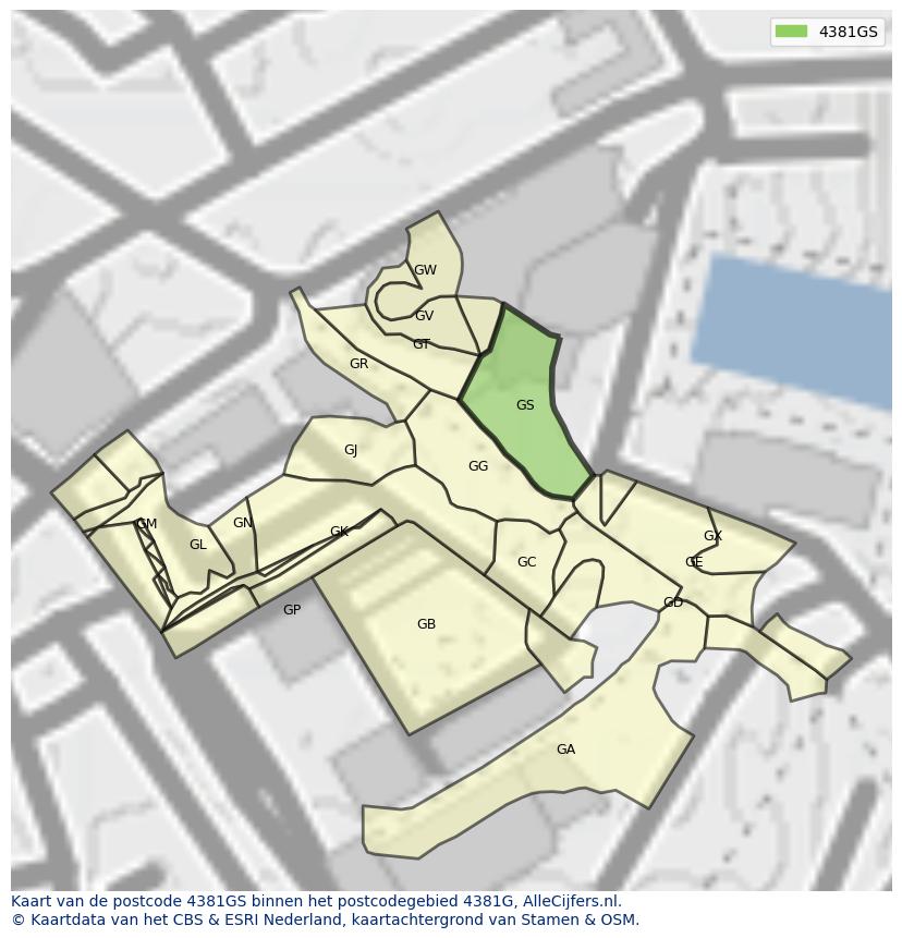 Afbeelding van het postcodegebied 4381 GS op de kaart.