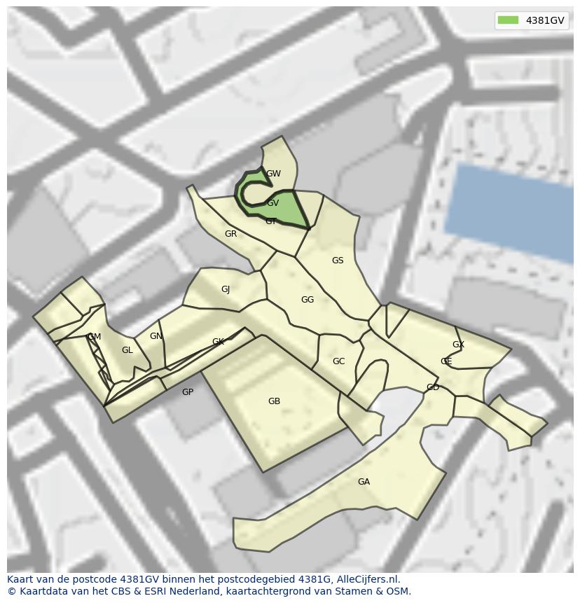 Afbeelding van het postcodegebied 4381 GV op de kaart.