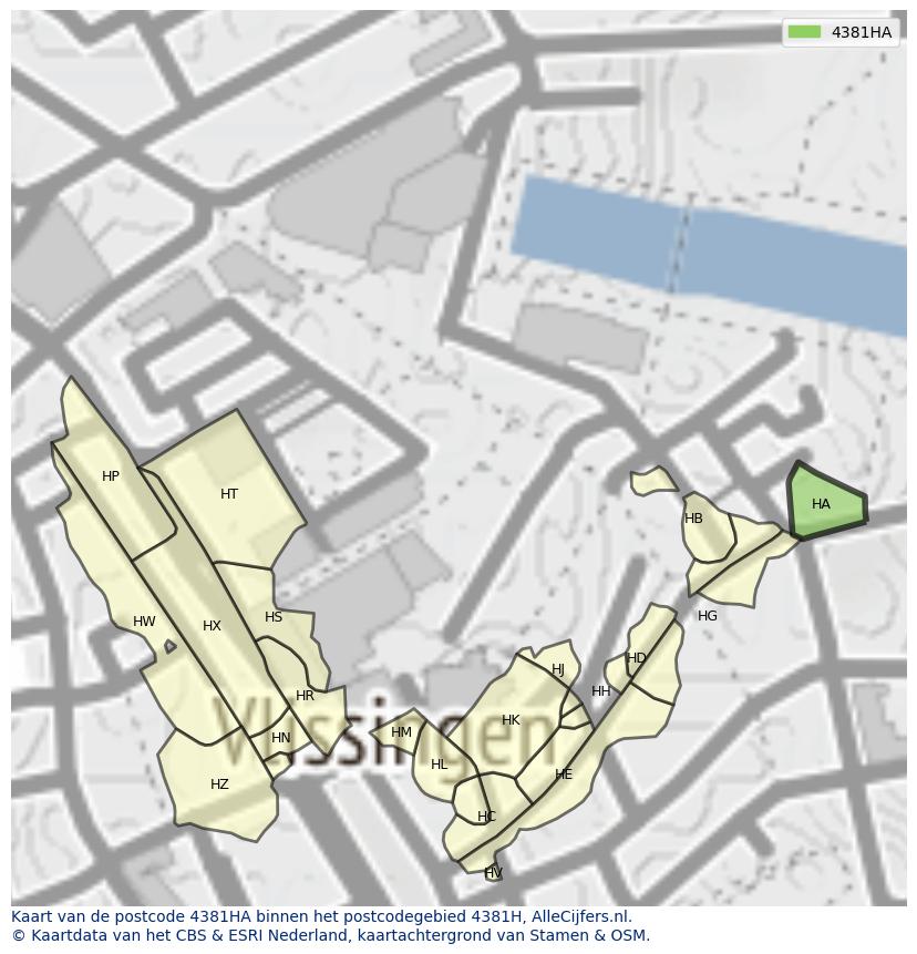 Afbeelding van het postcodegebied 4381 HA op de kaart.