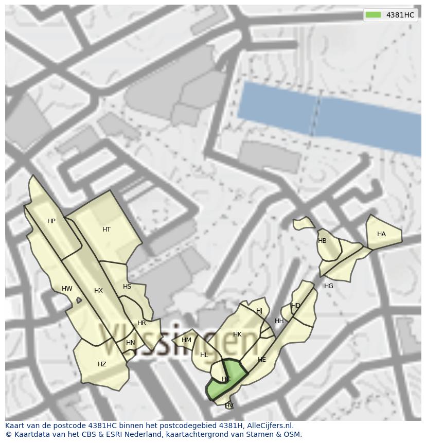 Afbeelding van het postcodegebied 4381 HC op de kaart.