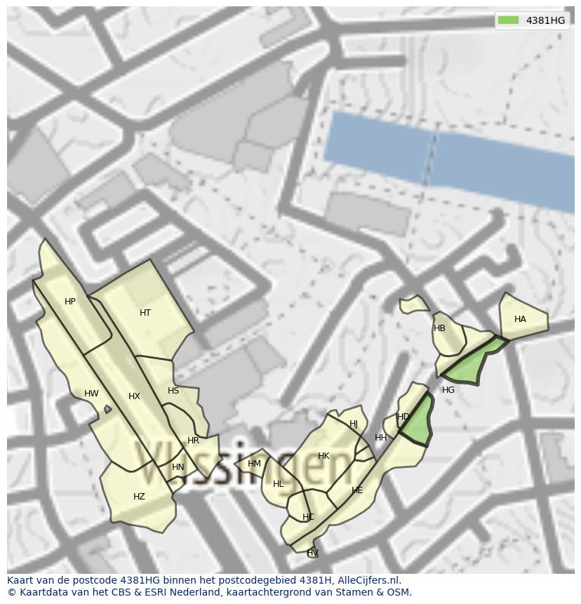 Afbeelding van het postcodegebied 4381 HG op de kaart.