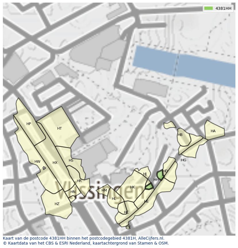 Afbeelding van het postcodegebied 4381 HH op de kaart.