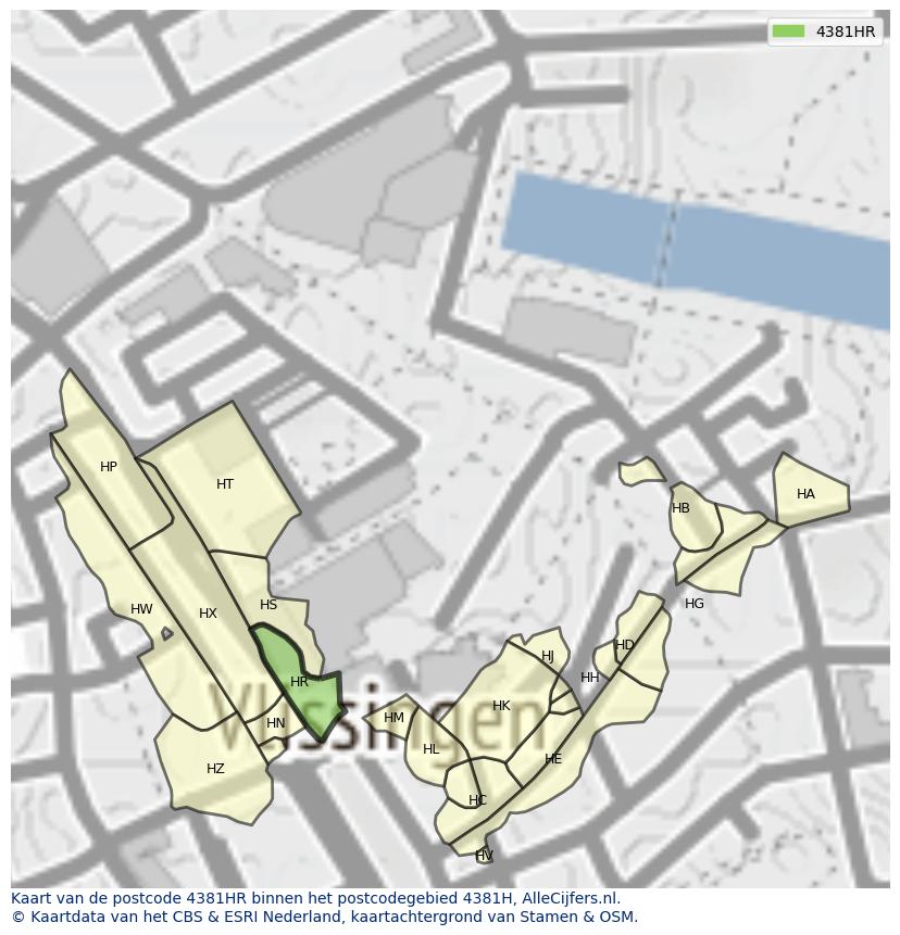 Afbeelding van het postcodegebied 4381 HR op de kaart.