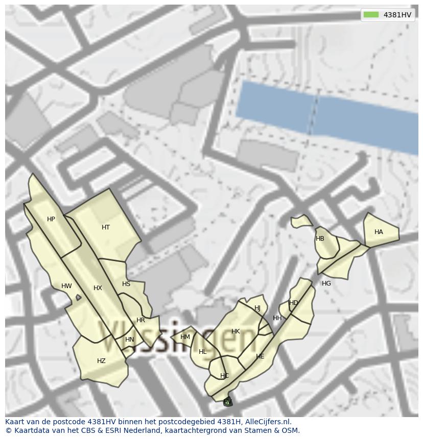 Afbeelding van het postcodegebied 4381 HV op de kaart.