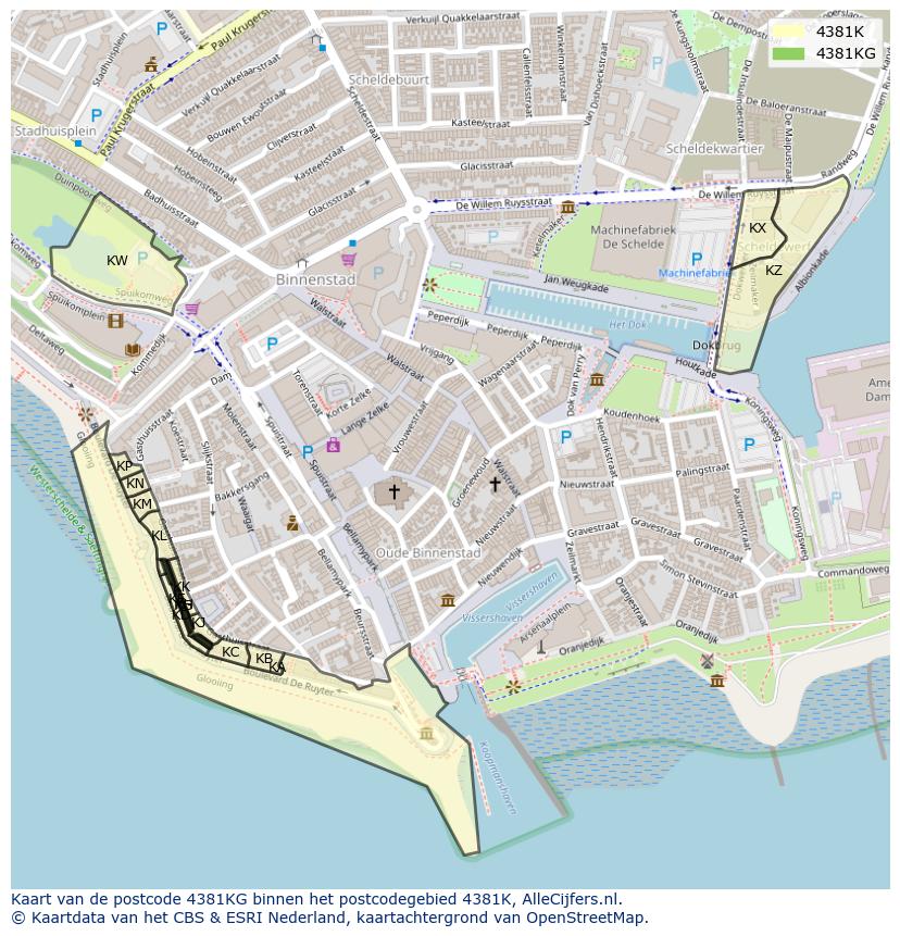 Afbeelding van het postcodegebied 4381 KG op de kaart.