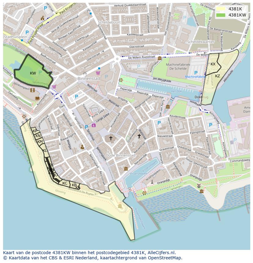 Afbeelding van het postcodegebied 4381 KW op de kaart.