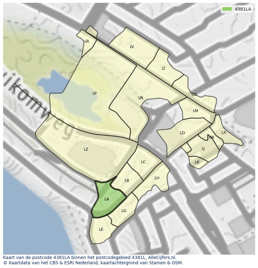 Afbeelding van het postcodegebied 4381 LA op de kaart.