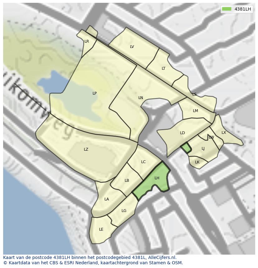 Afbeelding van het postcodegebied 4381 LH op de kaart.