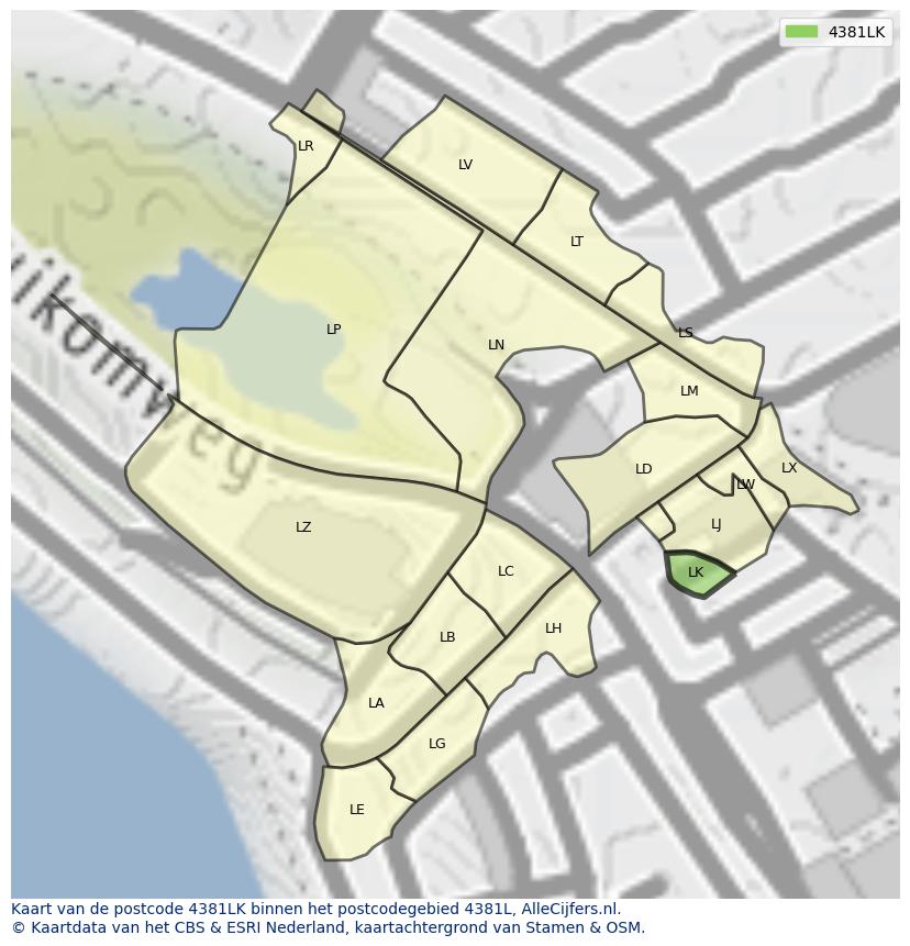 Afbeelding van het postcodegebied 4381 LK op de kaart.