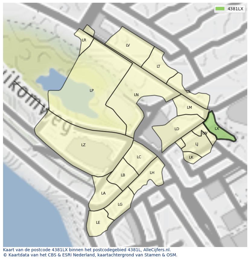 Afbeelding van het postcodegebied 4381 LX op de kaart.