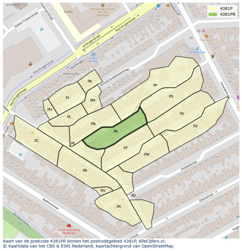 Afbeelding van het postcodegebied 4381 PR op de kaart.