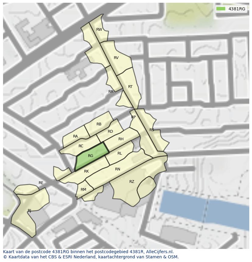 Afbeelding van het postcodegebied 4381 RG op de kaart.