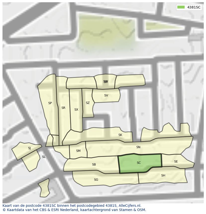 Afbeelding van het postcodegebied 4381 SC op de kaart.