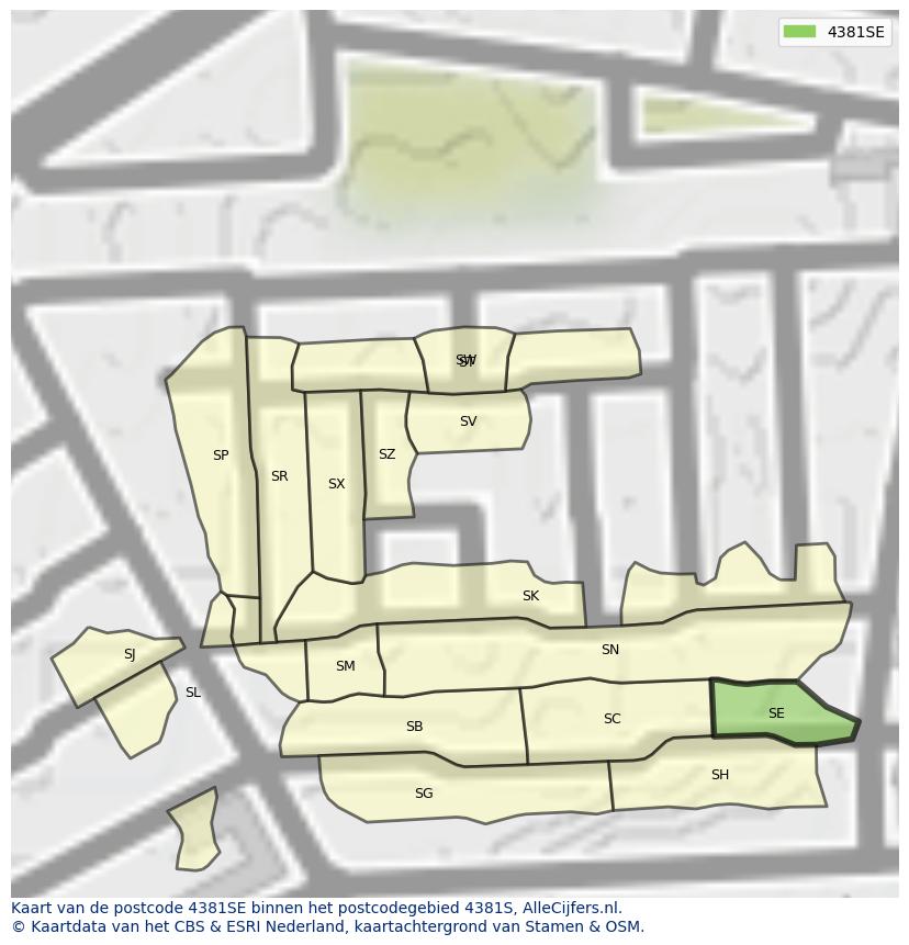 Afbeelding van het postcodegebied 4381 SE op de kaart.