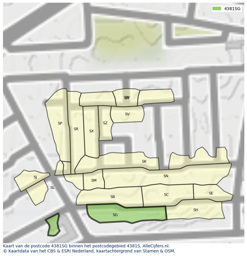 Afbeelding van het postcodegebied 4381 SG op de kaart.