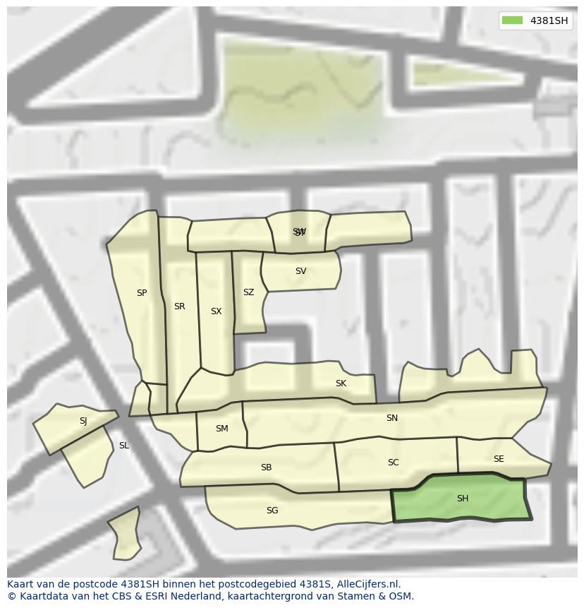 Afbeelding van het postcodegebied 4381 SH op de kaart.