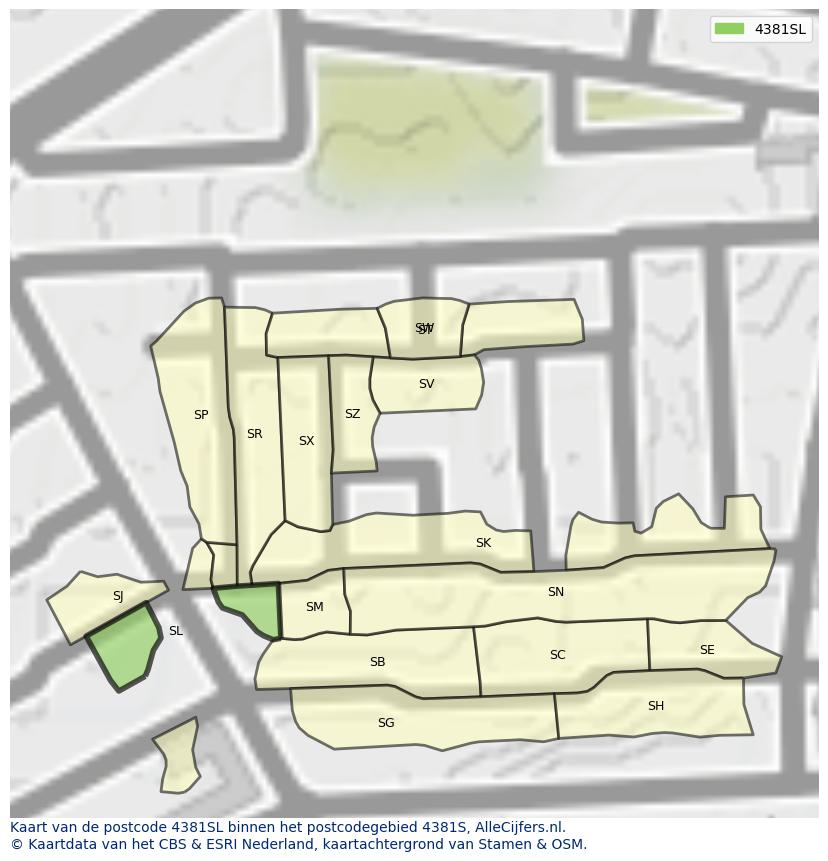 Afbeelding van het postcodegebied 4381 SL op de kaart.