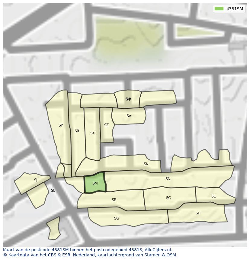 Afbeelding van het postcodegebied 4381 SM op de kaart.