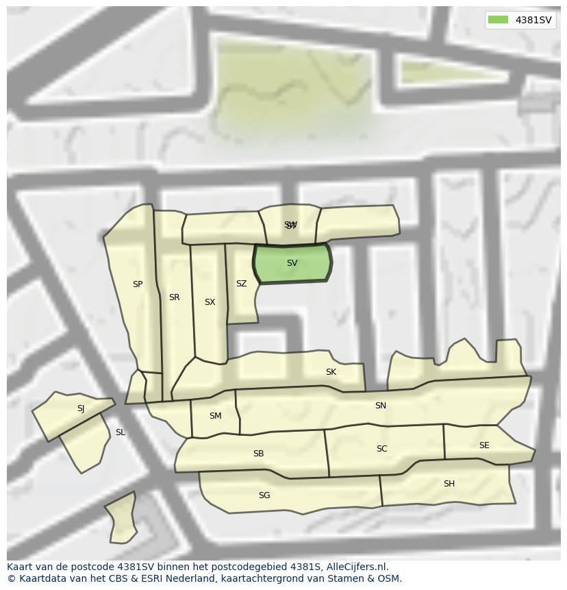 Afbeelding van het postcodegebied 4381 SV op de kaart.