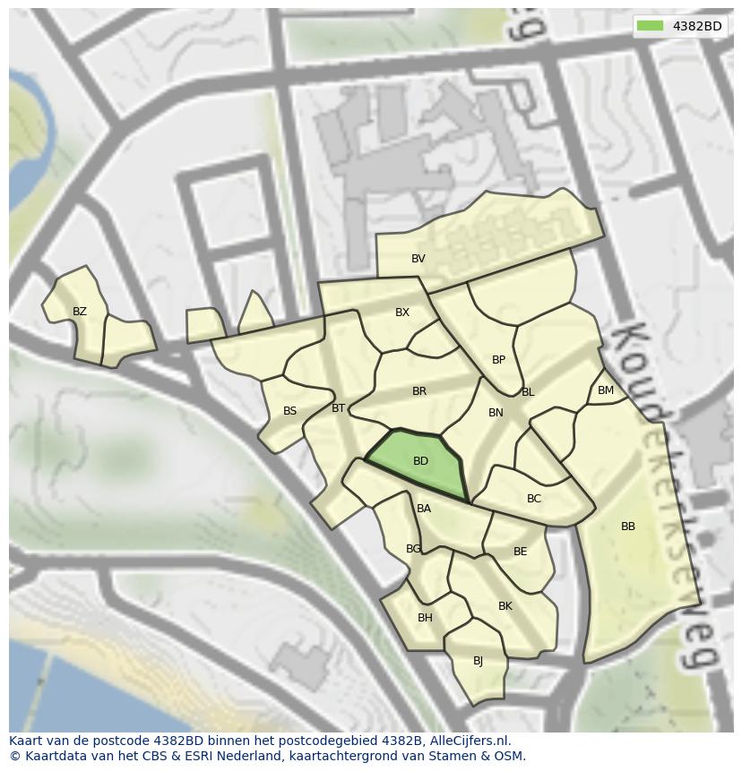 Afbeelding van het postcodegebied 4382 BD op de kaart.