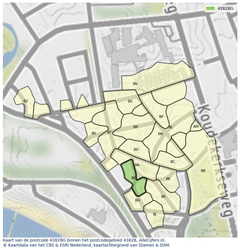 Afbeelding van het postcodegebied 4382 BG op de kaart.