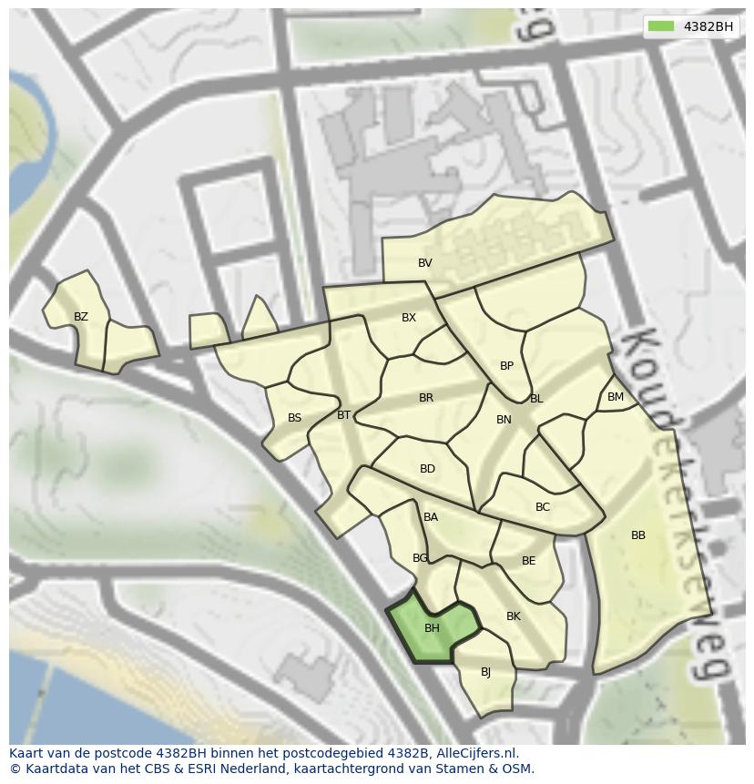Afbeelding van het postcodegebied 4382 BH op de kaart.