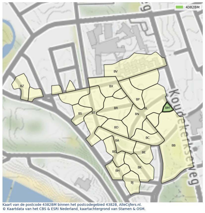 Afbeelding van het postcodegebied 4382 BM op de kaart.