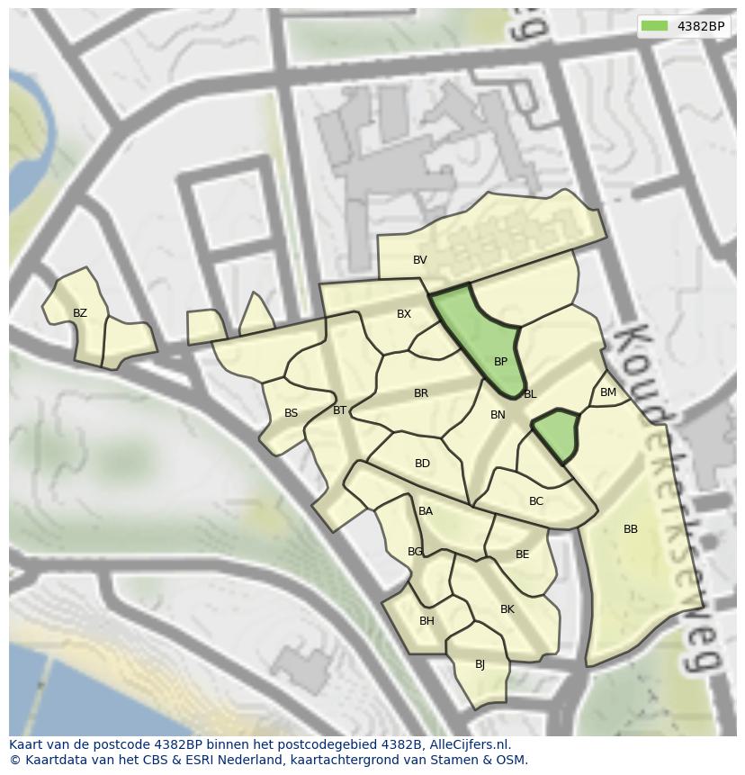 Afbeelding van het postcodegebied 4382 BP op de kaart.