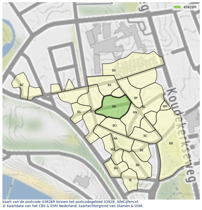 Afbeelding van het postcodegebied 4382 BR op de kaart.