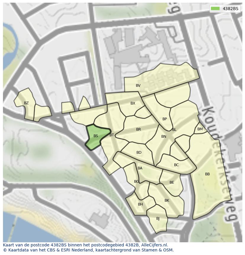 Afbeelding van het postcodegebied 4382 BS op de kaart.