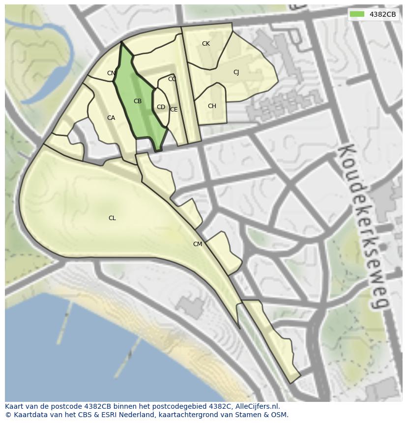 Afbeelding van het postcodegebied 4382 CB op de kaart.