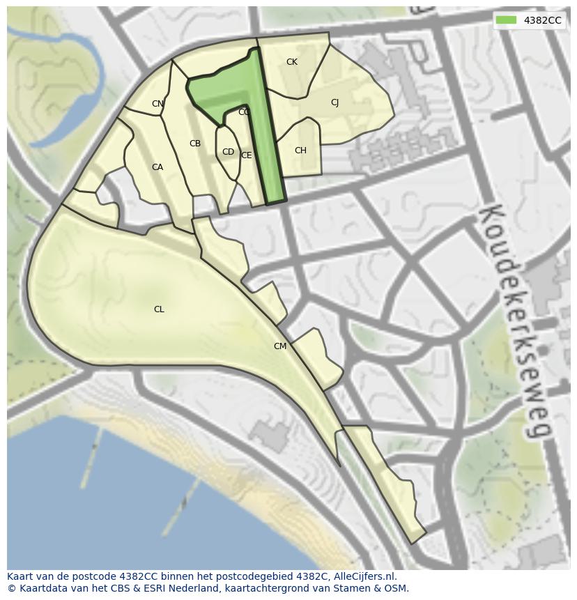 Afbeelding van het postcodegebied 4382 CC op de kaart.