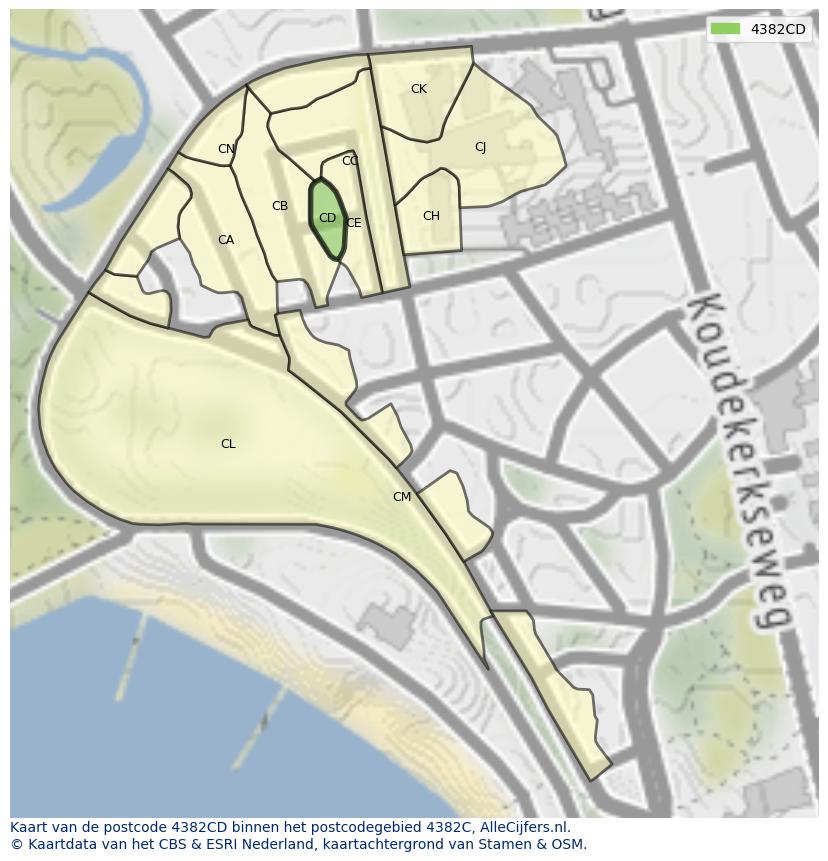 Afbeelding van het postcodegebied 4382 CD op de kaart.