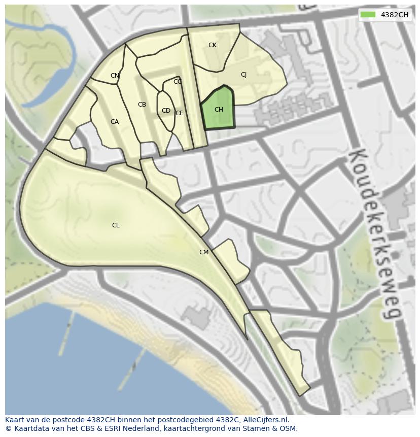 Afbeelding van het postcodegebied 4382 CH op de kaart.