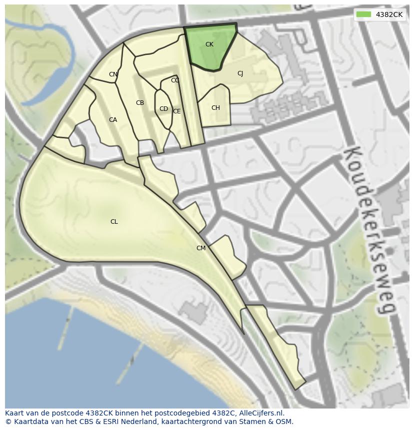 Afbeelding van het postcodegebied 4382 CK op de kaart.