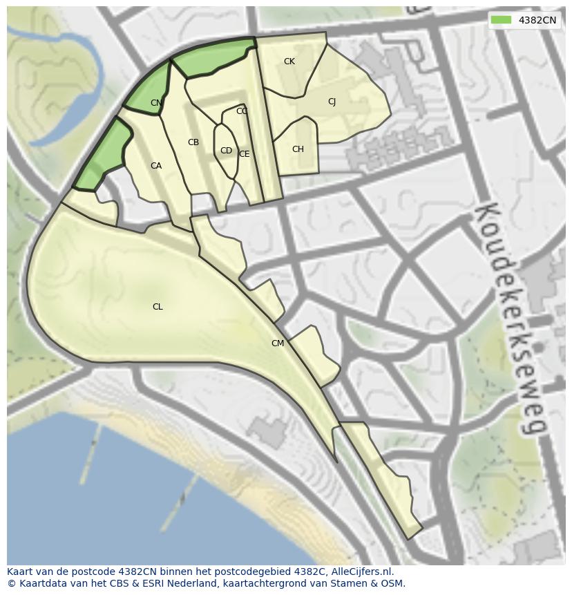 Afbeelding van het postcodegebied 4382 CN op de kaart.