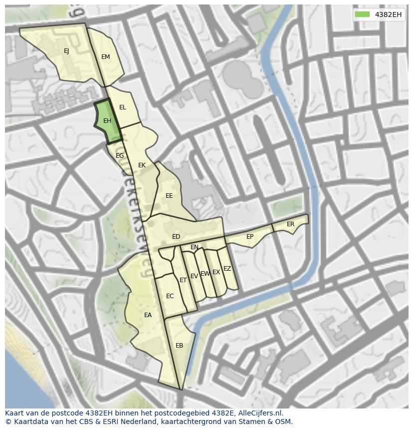 Afbeelding van het postcodegebied 4382 EH op de kaart.