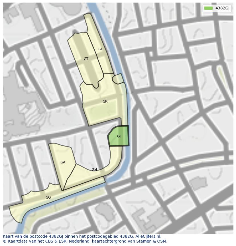 Afbeelding van het postcodegebied 4382 GJ op de kaart.