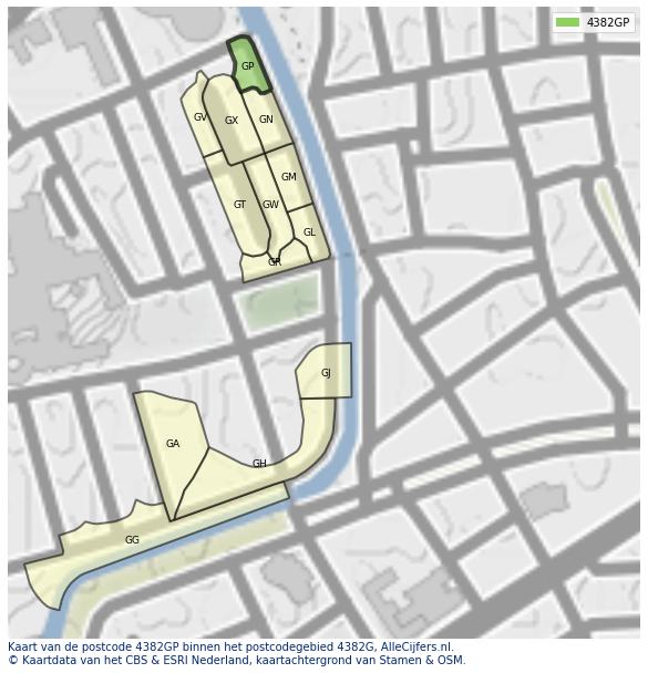 Afbeelding van het postcodegebied 4382 GP op de kaart.