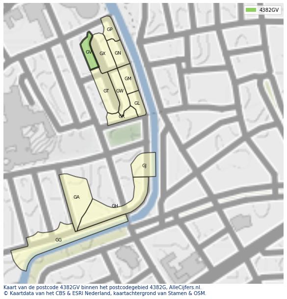 Afbeelding van het postcodegebied 4382 GV op de kaart.